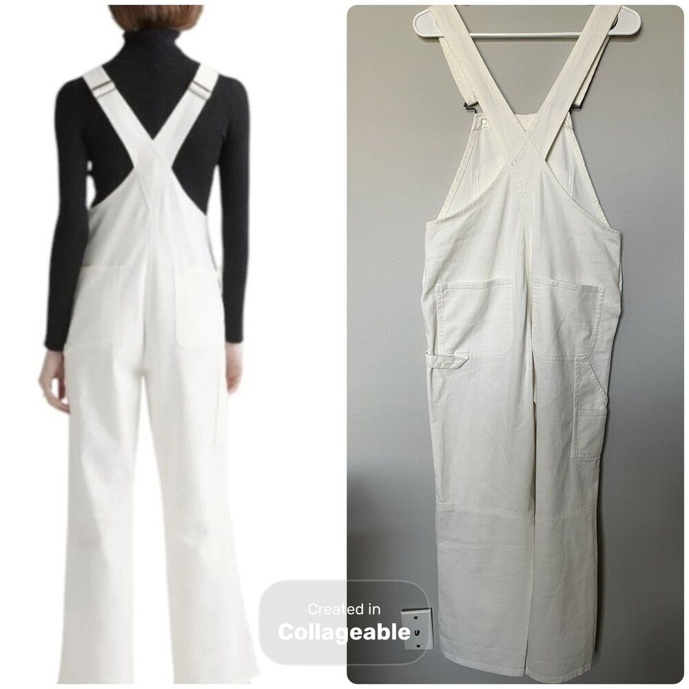 NEW Quince Overalls Organic Stretch Cotton Twill Relaxed Fit Ivory White Size XS - Picture 2 of 10